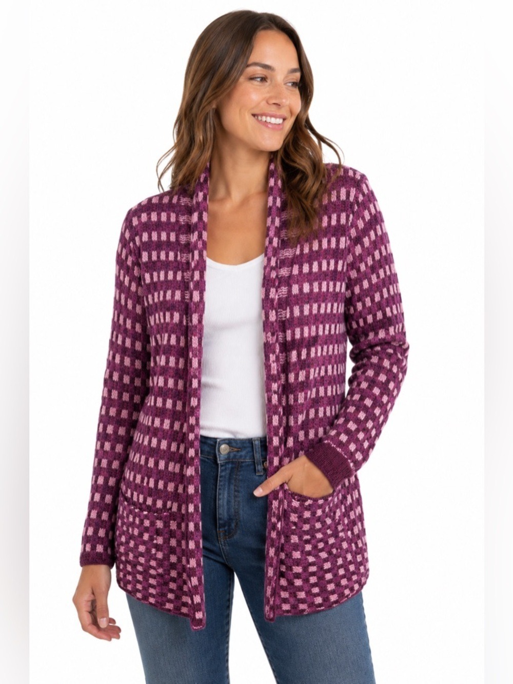 Lucy & Laurel Purple Pink Cardigan Medium Wool Alpaca Blend